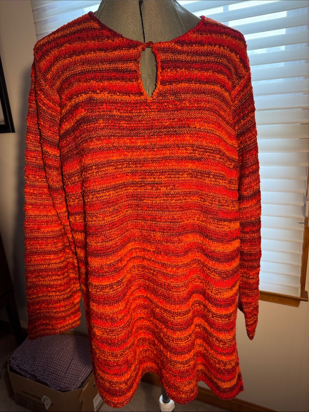 Denim&Co Red-Orange Striped Scoopneck Sweater
